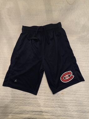 BSN Sports Navy Kids Athletic Shorts with Red Logo Size L ) Youth